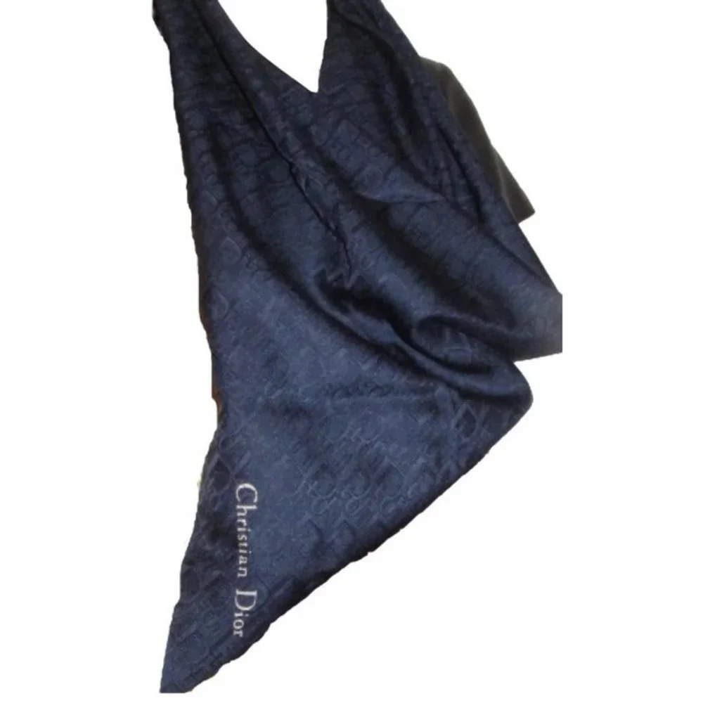 Dior Navy Oblique Trotter Print Logo Scarf Wrap